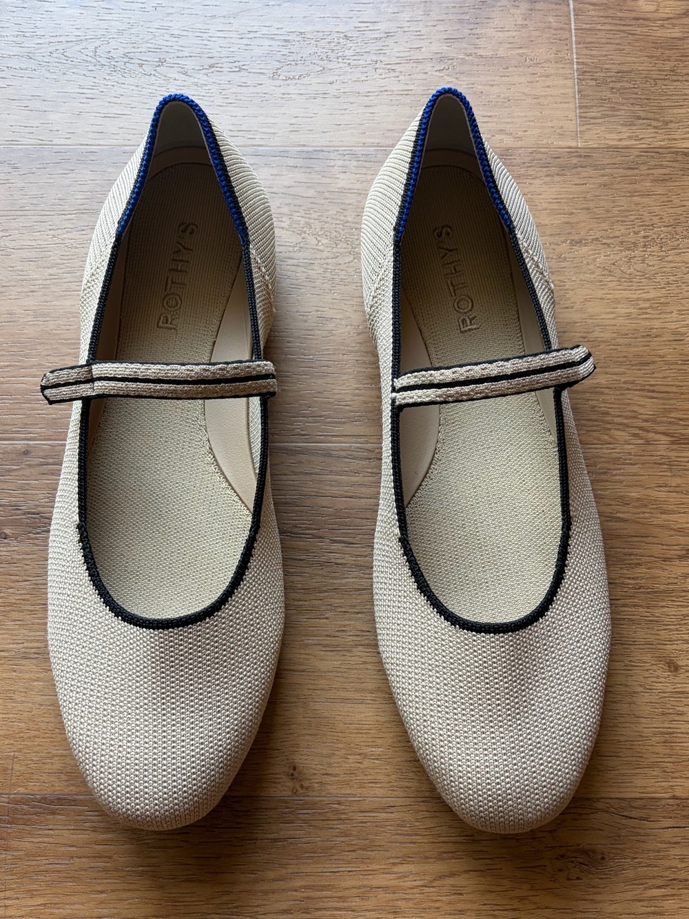 Rothy’s The Mary Jane Flats Beige Black Blue Knit Shoes Women’s 10.5